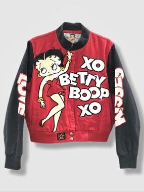 Betty Boop Bomber Jacket JH Design 2010 Red Black Varsity Embroidered Size S